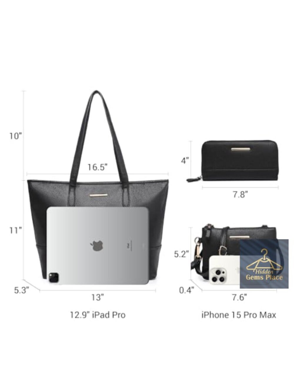 3-piece Vegan Leather Tote Set with Wristlet and Wallet - Picture 3 of 6